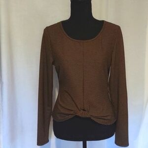 I N San Francisco Long Sleeve Brown with Black Stripes Sweater, Cinched at Waist